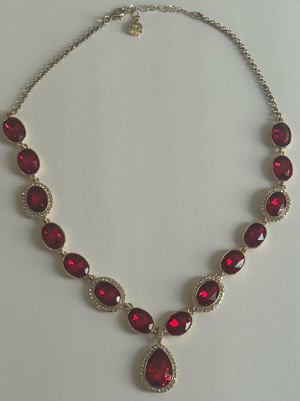 Vintage Monet Ruby Red Crystal Halo Necklace & Earring Set - Picture 4 of 15